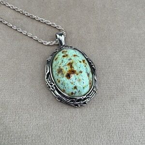 Vintage 925 Sterling Silver Green & Copper Turquoise Dome Pendant